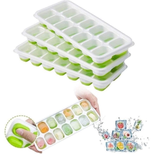 KHAY LÀM ĐÁ SILICON CAO CẤP CÓ NẮP ĐẬY TRÁNH MÙI TỦ LẠNH