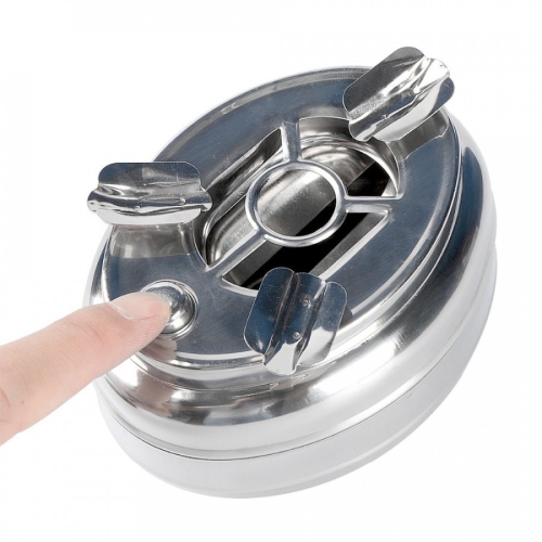 Khay gạt tàn thuốc lá nút bấm 2 ngăn bằng inox 304