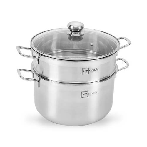Tổng kho bộ nồi xửng inox 1 đáy nắp kiếng 28cm HT Cook