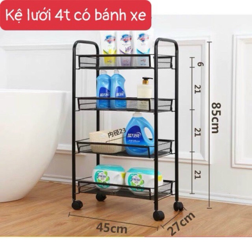 Kệ lưới 4 tầng có bánh xe